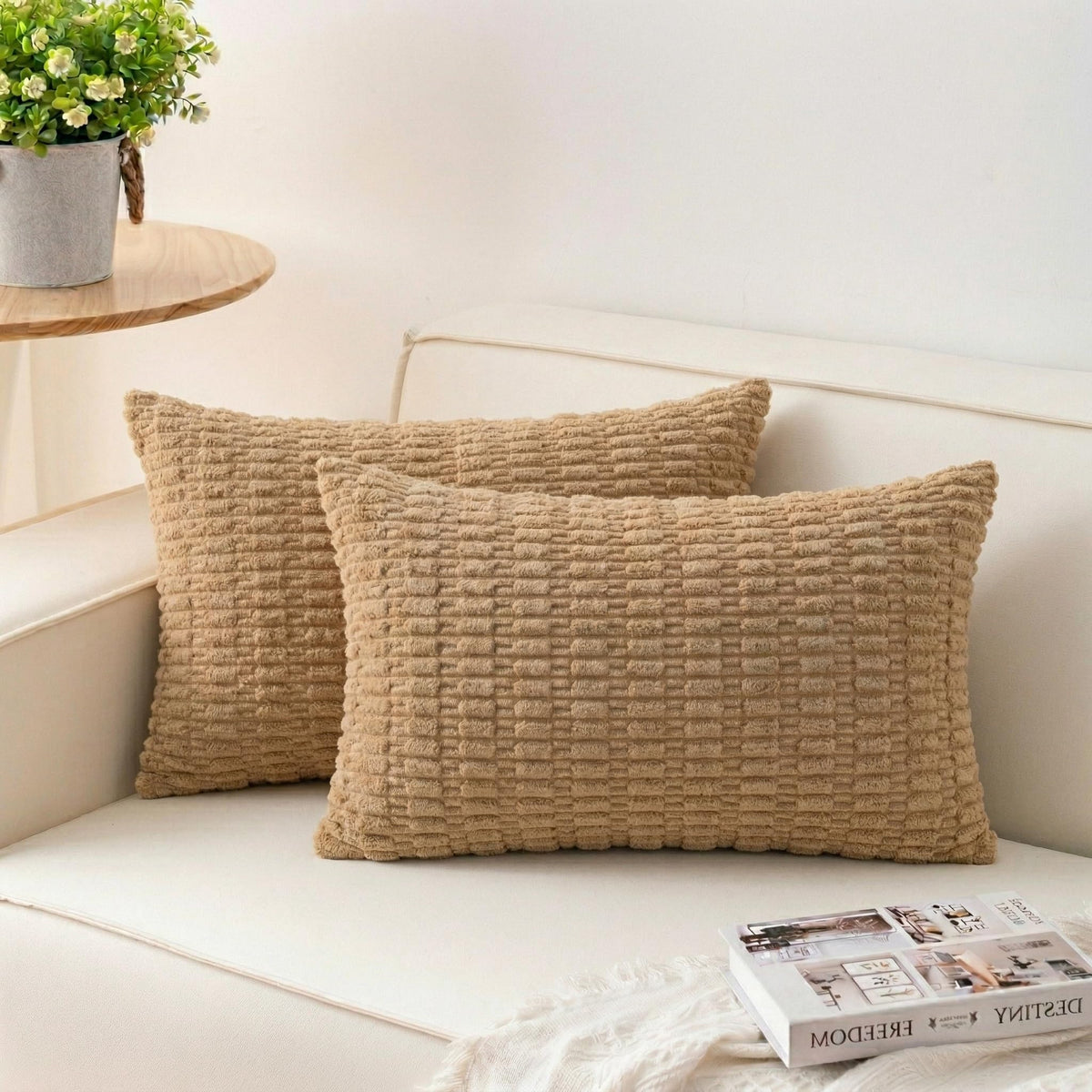 Pack of 2 Corduroy Decorative Throw Pillow Covers 18x18 Inch, Cream White