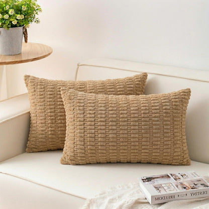 Pack of 2 Corduroy Decorative Throw Pillow Covers 18x18 Inch, Cream White