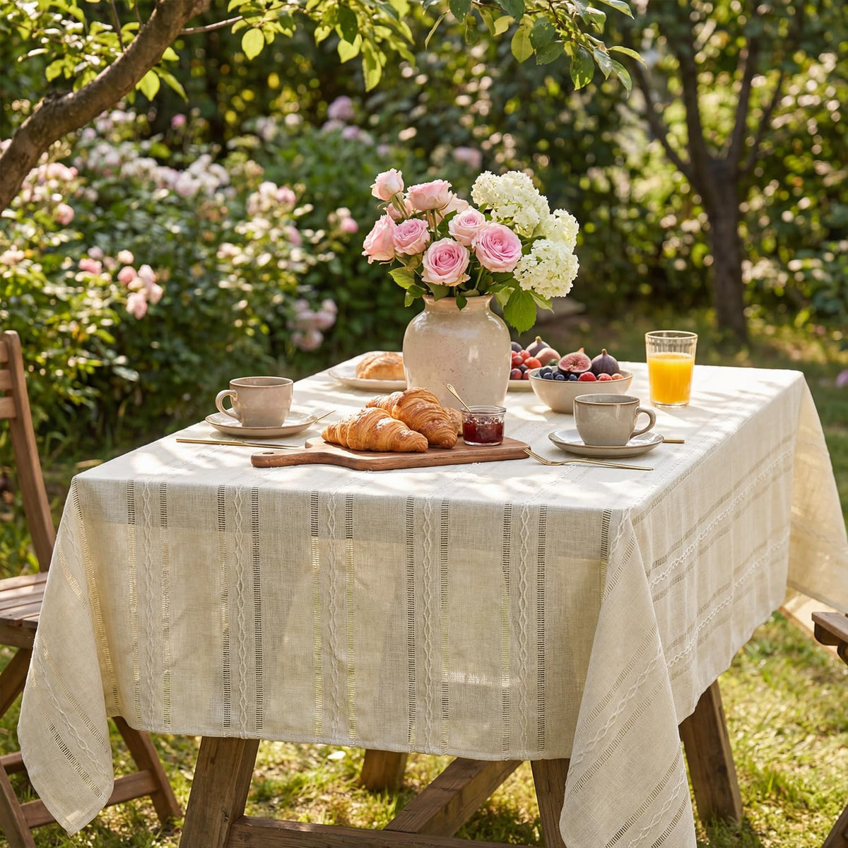Horaldaily Beige Rectangular Tablecloth, 60×84 Inch, Farmhouse Decor
