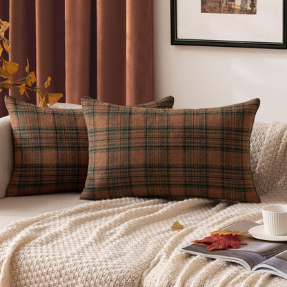 MIULEE Fall Plaid Pillow Covers Scottish Tartan 18x18 Terracotta Brown