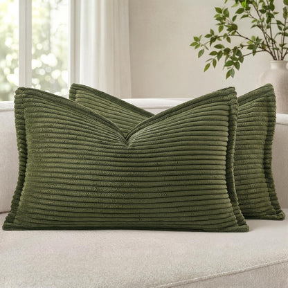MIULEE Couch Pillow Covers 18x18 Olive Green Textured Corduroy