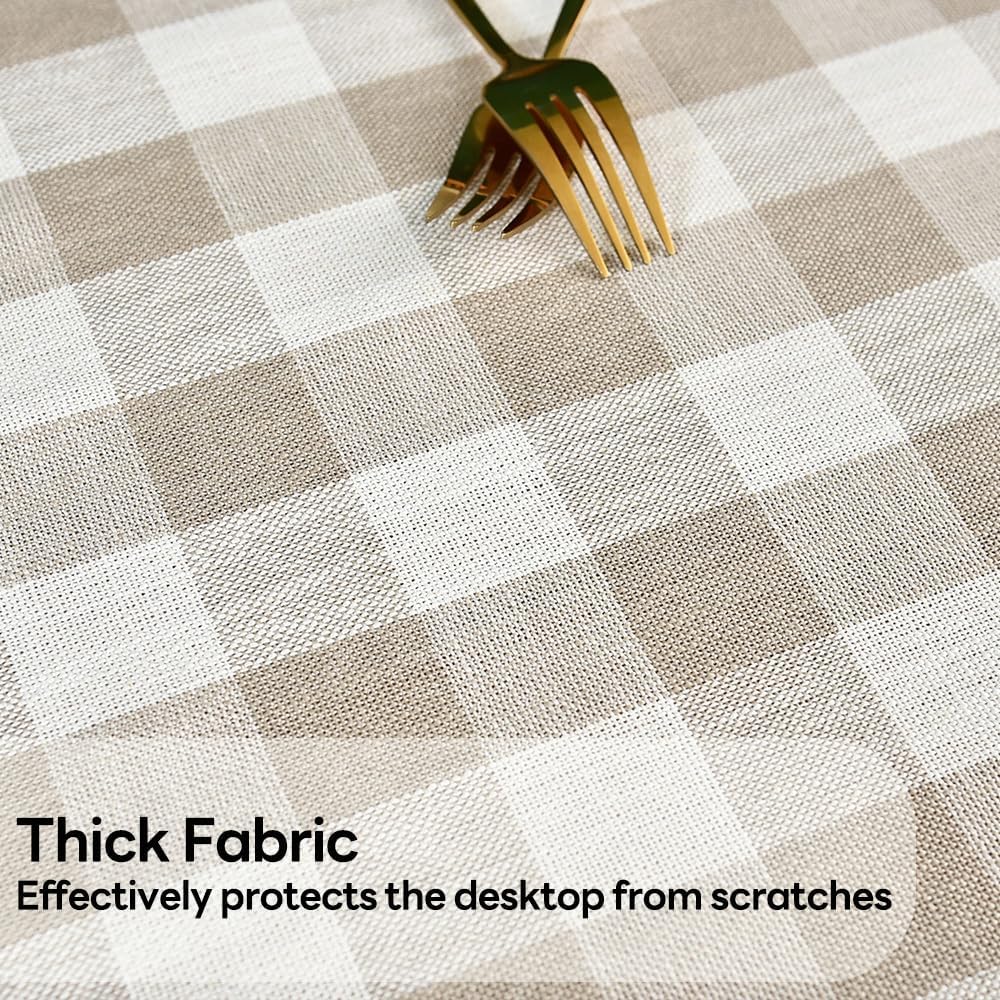 Gingham Tablecloth Rectangle Table Cloth Heavy Duty Cotton Checkered Table Cover for Spring Picnic Kitchen Dining(C-Beige, 52x70 inch)