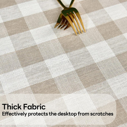 Gingham Tablecloth Rectangle Table Cloth Heavy Duty Cotton Checkered Table Cover for Spring Picnic Kitchen Dining(C-Beige, 52x70 inch)