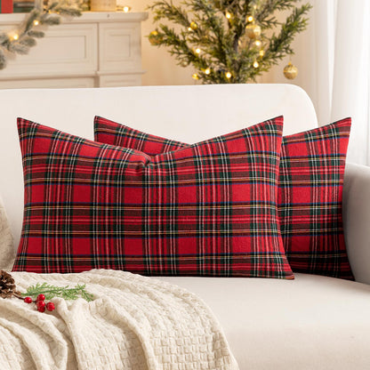 MIULEE Fall Plaid Pillow Covers Scottish Tartan 18x18 Terracotta Brown