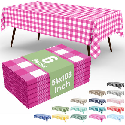 misaya 4 Packs Buffalo Disposable Table Cloth, 54 x 108 Inch Waterproof Plastic Tablecloth, Rectangle Red and White Checkered Table Covers for Picnic, Birthday, Party, Back to School