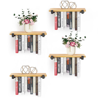 NANATI 2 Set of Floating Bookshelf, Pine Wood Invisible Bookshelf, Hanging Bookshelves for Wall, Unique Space Saving Wall Bookcase (16.5L×8.7W×1.5H)