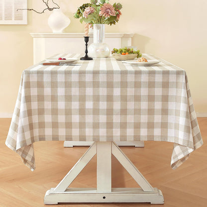 Laolitou Spring Pink Gingham Table Cloth Rectangle Tables Buffalo Plaid Checkered Tablecloth Cotton Linen Farmhouse Tablecloths Washable Wrinkle Free for Picnic Kitchen, 60"x75" 4-6 Seats