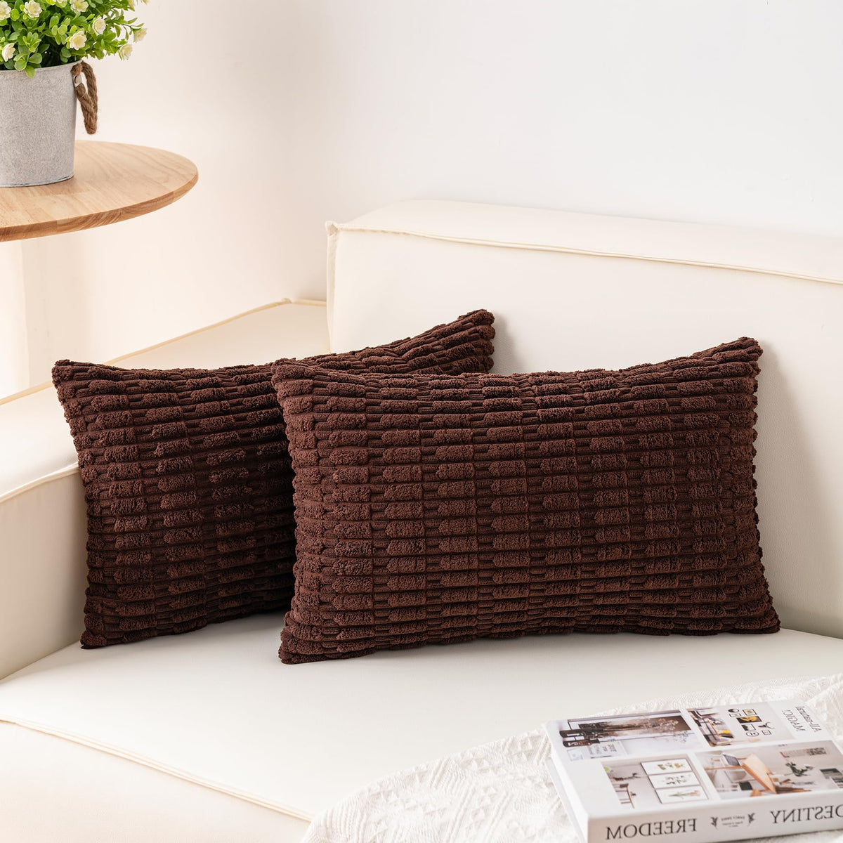 Pack of 2 Corduroy Decorative Throw Pillow Covers 18x18 Inch, Cream White
