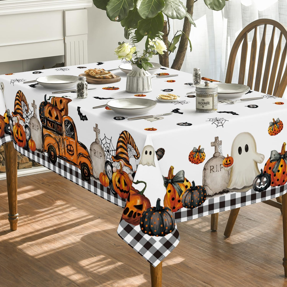 Horaldaily Halloween Tablecloth 60 x 84 Inch Rectangular Ghost Pumpkin