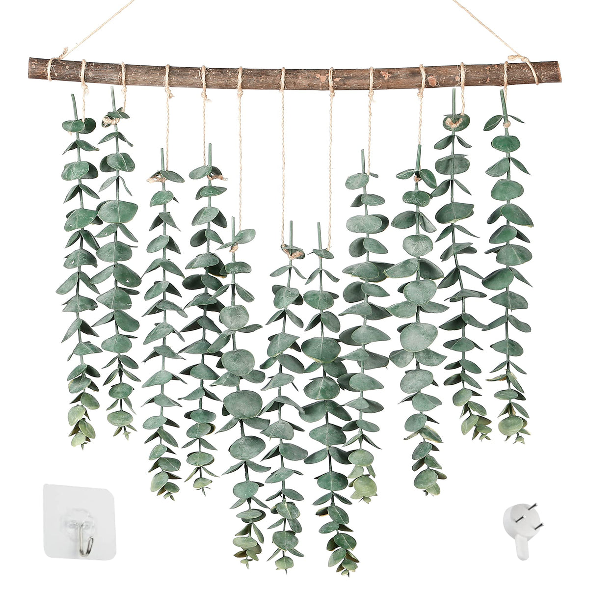 Sggvecsy 21’’ Eucalyptus Wall Hanging Decor Artificial Eucalyptus Plant Fake Greenery Leaves Boho Wall Decor with Wooden Stick for Bathroom Bedroom Kitchen Rustic Farmhouse Home Living Room Decoration