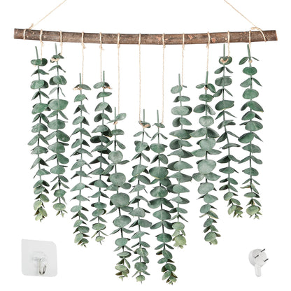 Sggvecsy 21’’ Eucalyptus Wall Hanging Decor Artificial Eucalyptus Plant Fake Greenery Leaves Boho Wall Decor with Wooden Stick for Bathroom Bedroom Kitchen Rustic Farmhouse Home Living Room Decoration