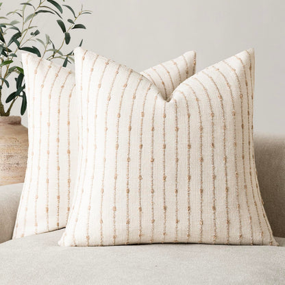 Foindtower Decorative Striped Boucle Throw Pillow Covers 18x18 Inch Camel