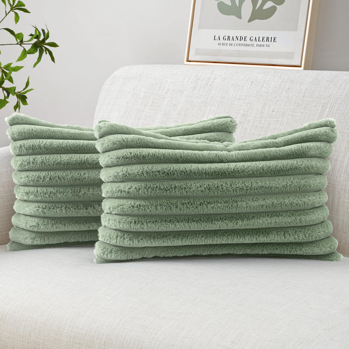MIULEE Faux Fur Decorative Throw Pillow Covers 18x18 Set of 2 Sage Green