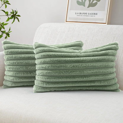 MIULEE Faux Fur Decorative Throw Pillow Covers 18x18 Set of 2 Sage Green