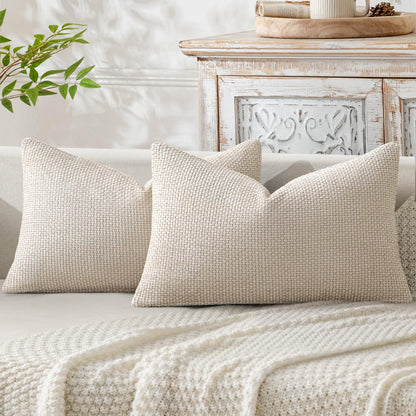MIULEE Decorative Couch Throw Pillow Covers 18x18 Inch Neutral Beige 2 Pack