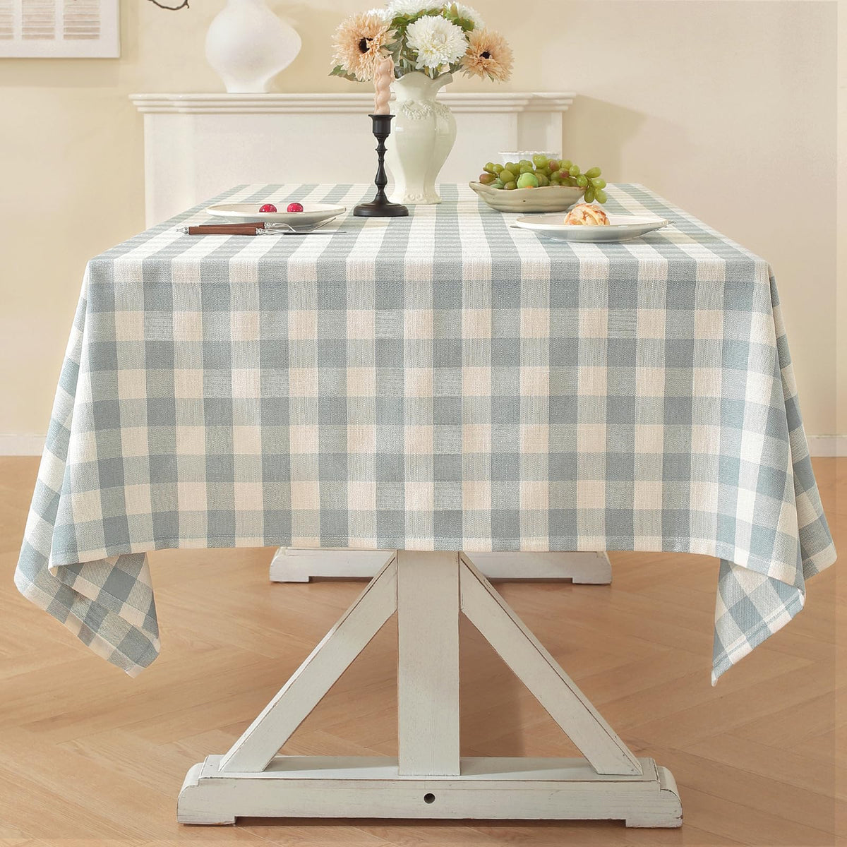 Laolitou Spring Pink Gingham Table Cloth Rectangle Tables Buffalo Plaid Checkered Tablecloth Cotton Linen Farmhouse Tablecloths Washable Wrinkle Free for Picnic Kitchen, 60"x75" 4-6 Seats