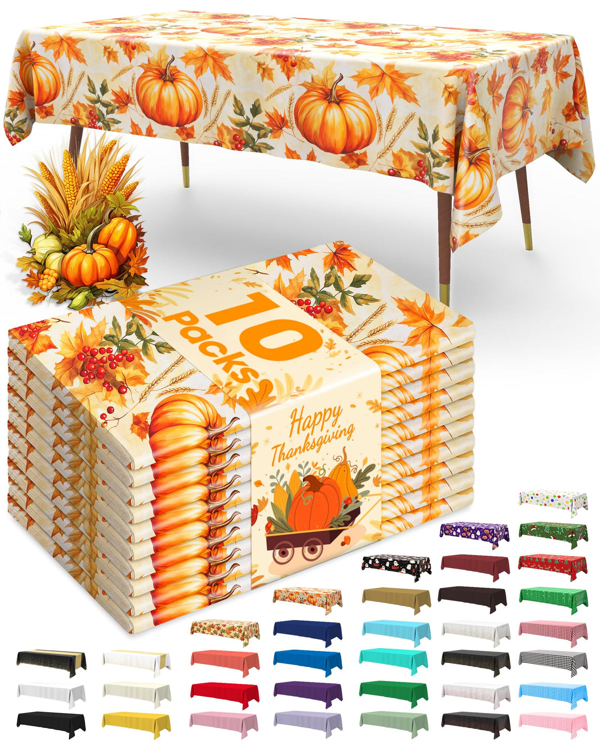 Pureegg Plastic Table Cloth Disposable 54x108 Inch 10 Pack, White