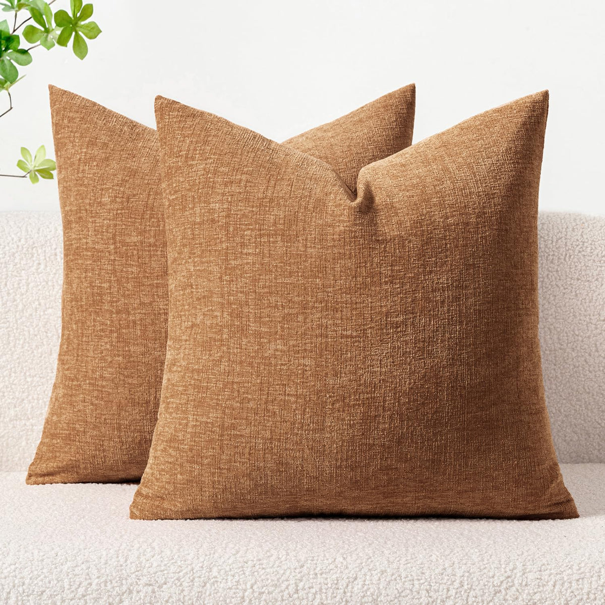 MIULEE Soft Chenille Fall Throw Pillow Covers Burnt Orange 18x18 Pack of 2