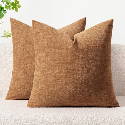 MIULEE Soft Chenille Fall Throw Pillow Covers Burnt Orange 18x18 Pack of 2