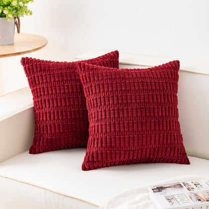 Pack of 2 Corduroy Decorative Throw Pillow Covers 18x18 Inch, Cream White