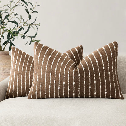 Foindtower Decorative Striped Boucle Throw Pillow Covers 18x18 Inch Camel