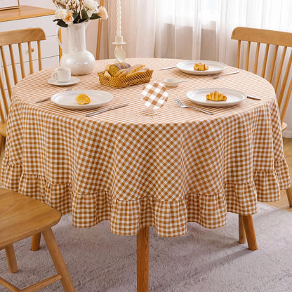 Mindsoft Light Pink Gingham Ruffled Tablecloth, 52 x 70 Inches, Rectangle