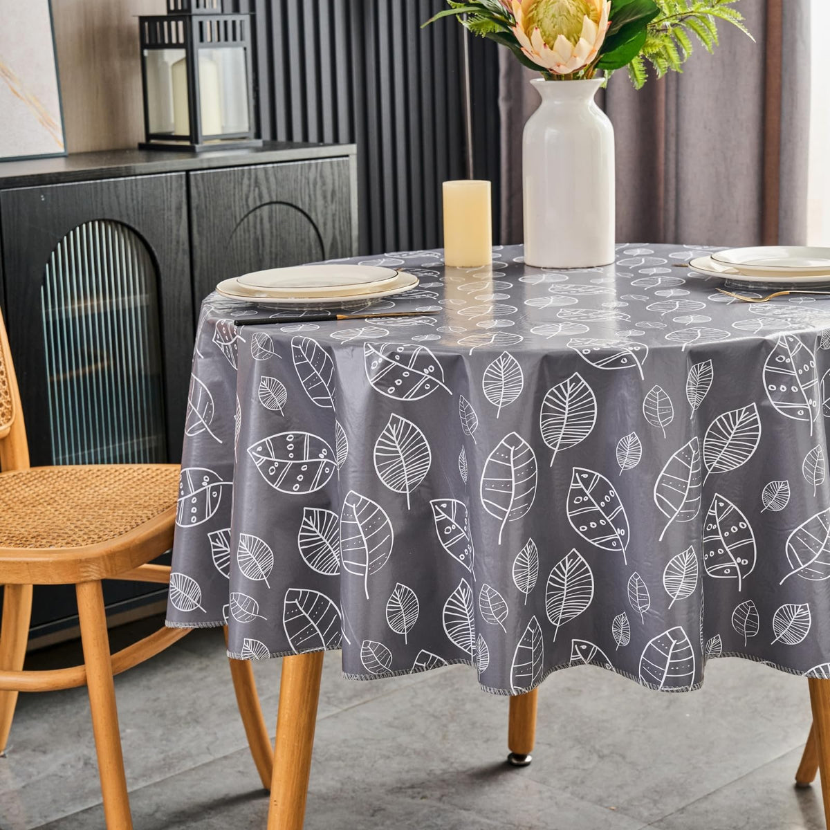 Pioggia Vinyl Tablecloth with Flannel Backed Rectangle Waterproof Oil-Proof PVC Table Cloth Wipeable Spill-Proof Plastic Table Cover for Indoor and Outdoor