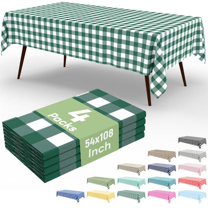 misaya 4 Packs Buffalo Disposable Table Cloth, 54 x 108 Inch Waterproof Plastic Tablecloth, Rectangle Red and White Checkered Table Covers for Picnic, Birthday, Party, Back to School