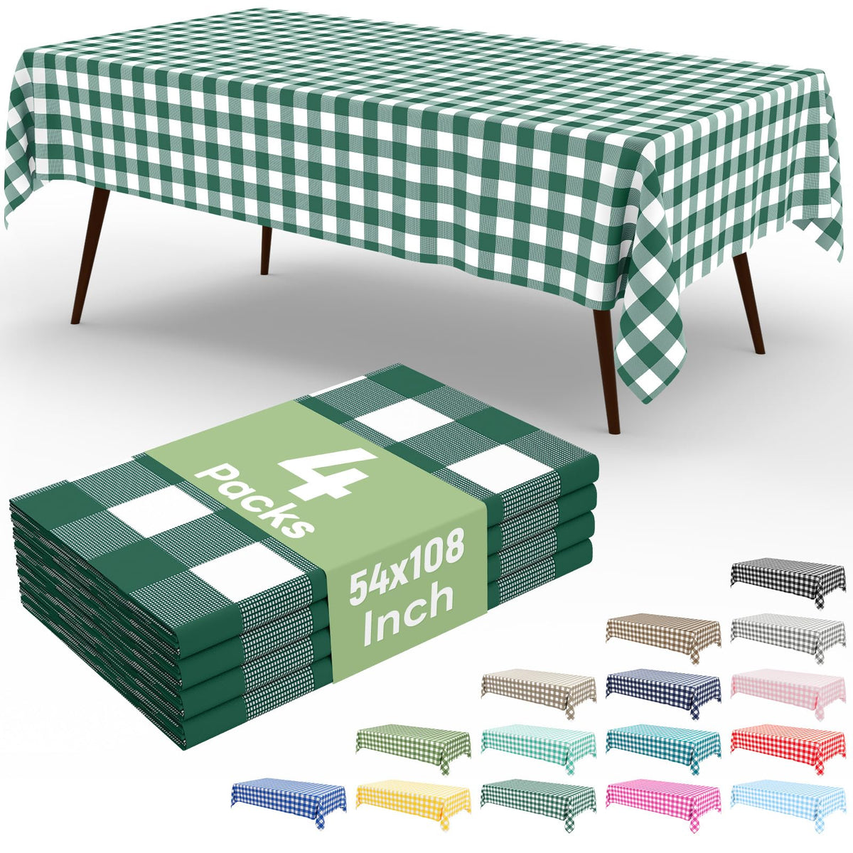 misaya 4 Packs Buffalo Disposable Table Cloth, 54 x 108 Inch Waterproof Plastic Tablecloth, Rectangle Red and White Checkered Table Covers for Picnic, Birthday, Party, Back to School