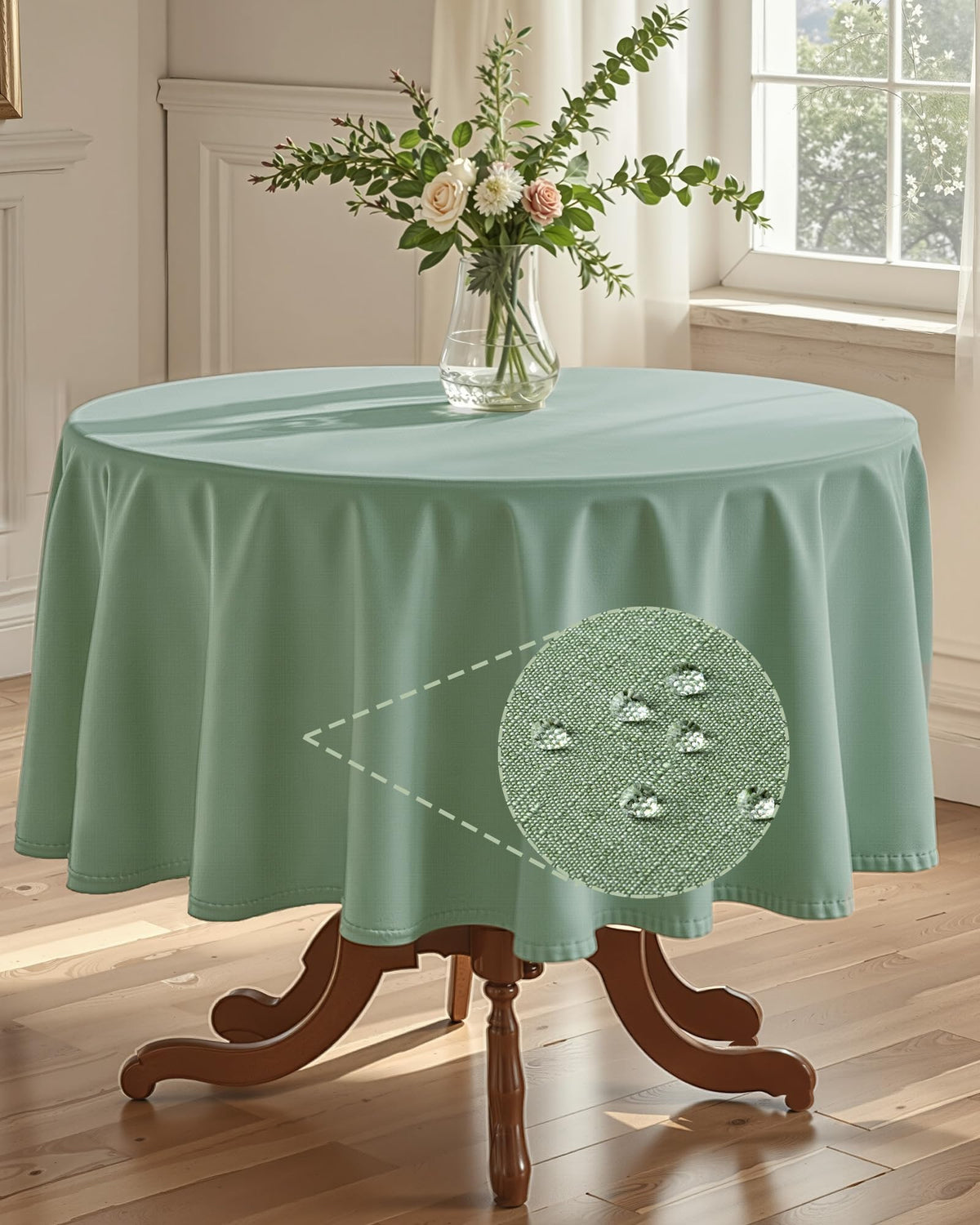 Pureegg Rectangle Linen Tablecloth Waterproof & Stain Resistant, Wrinkle-Free Table Cloth Adds Elegance and Protection, Ideal for Dining, Party, Wedding and Outdoor, 52 x 70 Inch, Sage Green