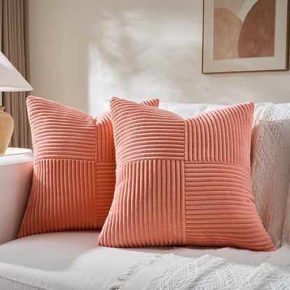 Fancy Homi 2 Packs Rust Boho Decorative Throw Pillow Covers 18x18 Inch for Couch Bed Sofa, Farmhouse Fall Home Decor, Soft Corss Corduroy Patchwork Textured Terracotta Accent Cushion Case 45x45 cm