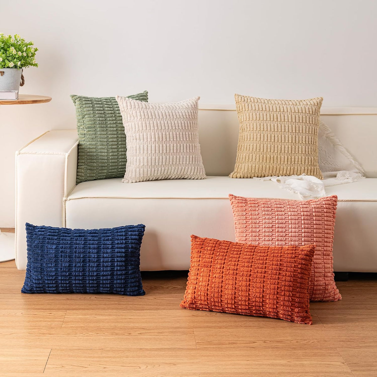 Pack of 2 Corduroy Decorative Throw Pillow Covers 18x18 Inch, Cream White