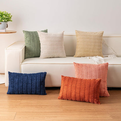 Pack of 2 Corduroy Decorative Throw Pillow Covers 18x18 Inch, Cream White