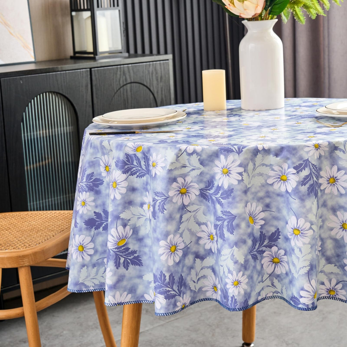 Pioggia Vinyl Tablecloth with Flannel Backed Rectangle Waterproof Oil-Proof PVC Table Cloth Wipeable Spill-Proof Plastic Table Cover for Indoor and Outdoor