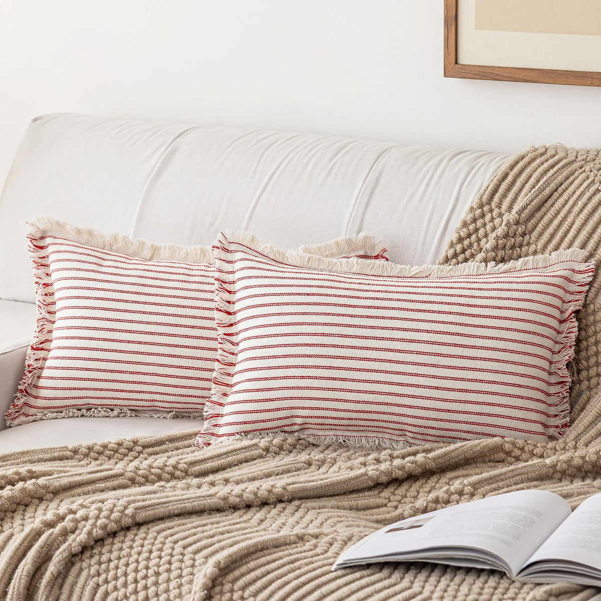 YEENAASY Throw Pillow Covers 18x18 Boho Striped Pillow Cases with Tassel