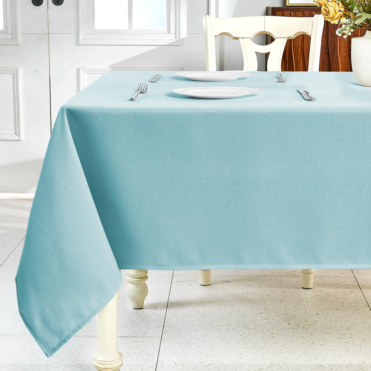 IVAPUPU Textured Linen Rectangle Table Cloth, Sage Green, 52 x 70 Inch