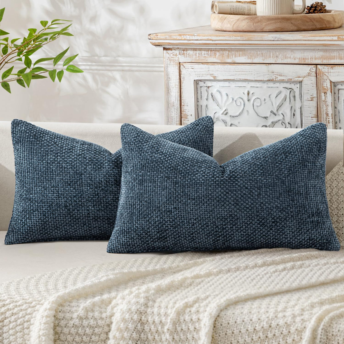 MIULEE Decorative Couch Throw Pillow Covers 18x18 Inch Neutral Beige 2 Pack