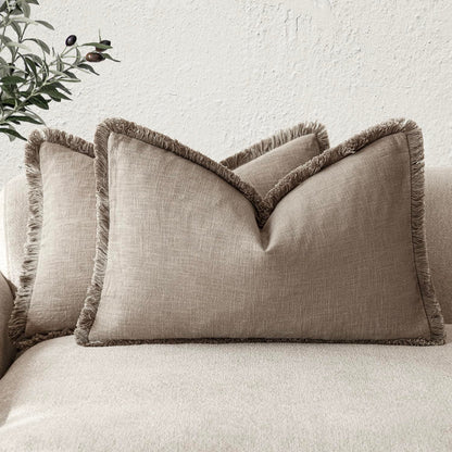 Foindtower Decorative Linen Fringe Throw Pillow Covers 20×20 Olive Green