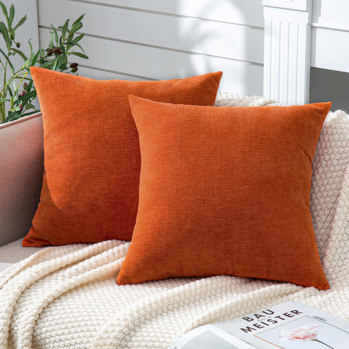 GAWAMAY Decorative Square Throw Pillow Covers 18"x18" Inch Set of 2, Super Soft Chenille Pillows Cover Fall Pillowcase for Living Room Bedroom Sofa Couch Cushion Cover Navy Blue 45x45cm (Only Covers)