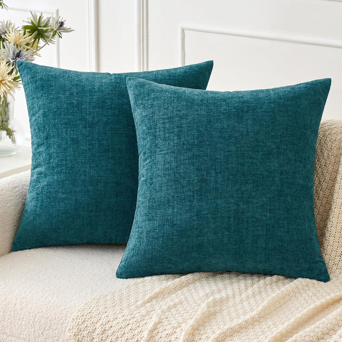 MIULEE Soft Chenille Fall Throw Pillow Covers Burnt Orange 18x18 Pack of 2