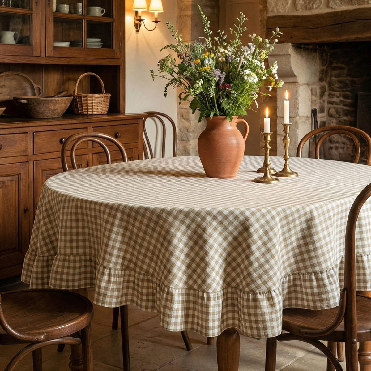 Mindsoft Light Pink Gingham Ruffled Tablecloth, 52 x 70 Inches, Rectangle