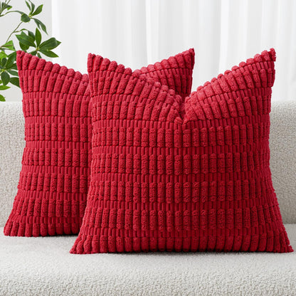 MIULEE Corduroy Decorative Throw Pillow Covers 18x18 Cream White Pack of 2