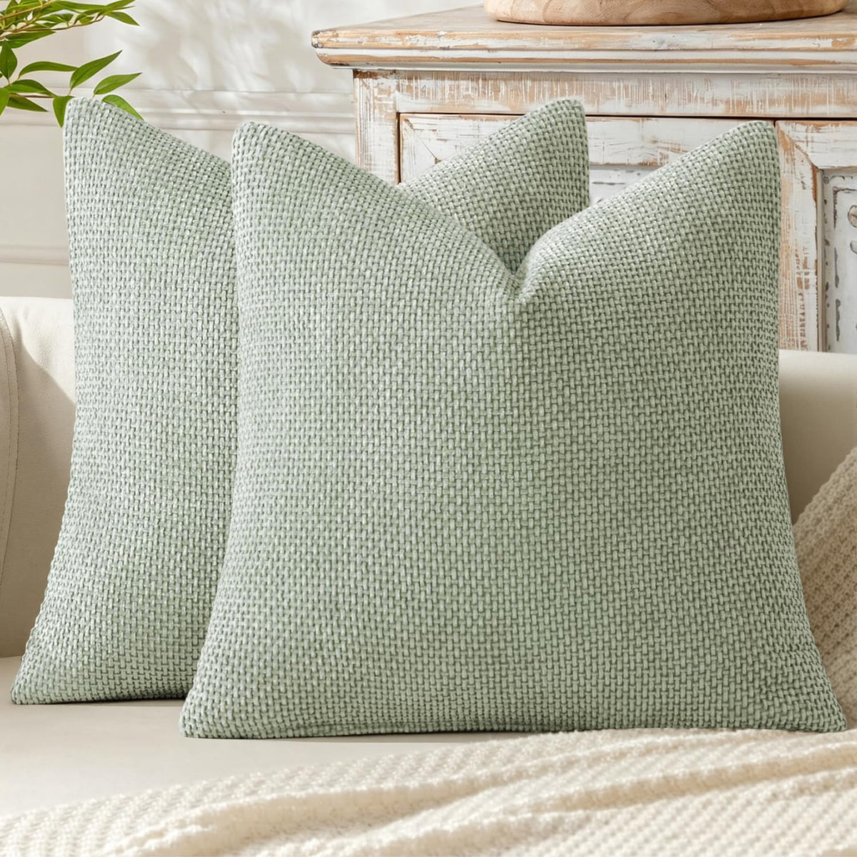 MIULEE Decorative Couch Throw Pillow Covers 18x18 Inch Neutral Beige 2 Pack