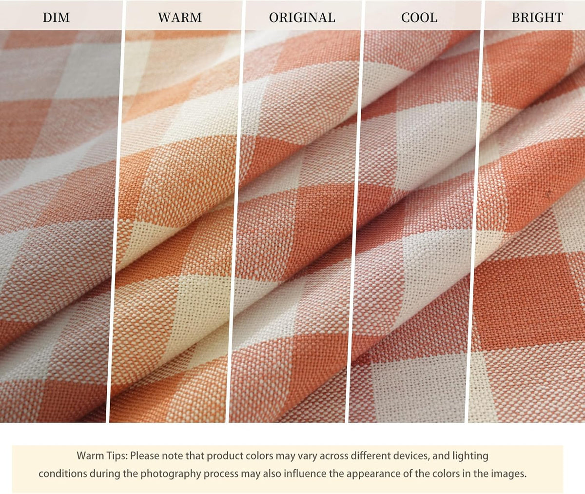 Alsoo Checkered Tablecloth Rectangle Gingham Table Cloth Washable Cotton Linen Fall Thanksgiving Buffalo Plaid Table Cover for Picnic Kitchen Dining Room, Orange and White, 60 * 75 inch