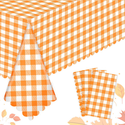 NatNarr 3 Pack Sage Green Gingham Tablecloth, Scalloped Party Table Cover