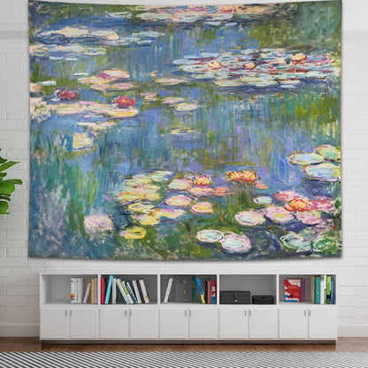 Monet Waterlily Wall Tapestry, Cute Floral Art Tapestries for Girl Bedroom