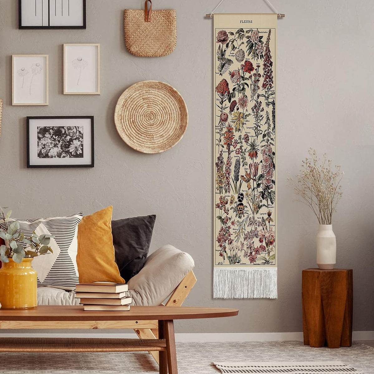 Tegeme Vintage Tapestry 52'' x 13'' Long Vertical Wall Hanging (Flower)