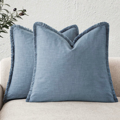 Foindtower Decorative Linen Fringe Throw Pillow Covers 20×20 Olive Green