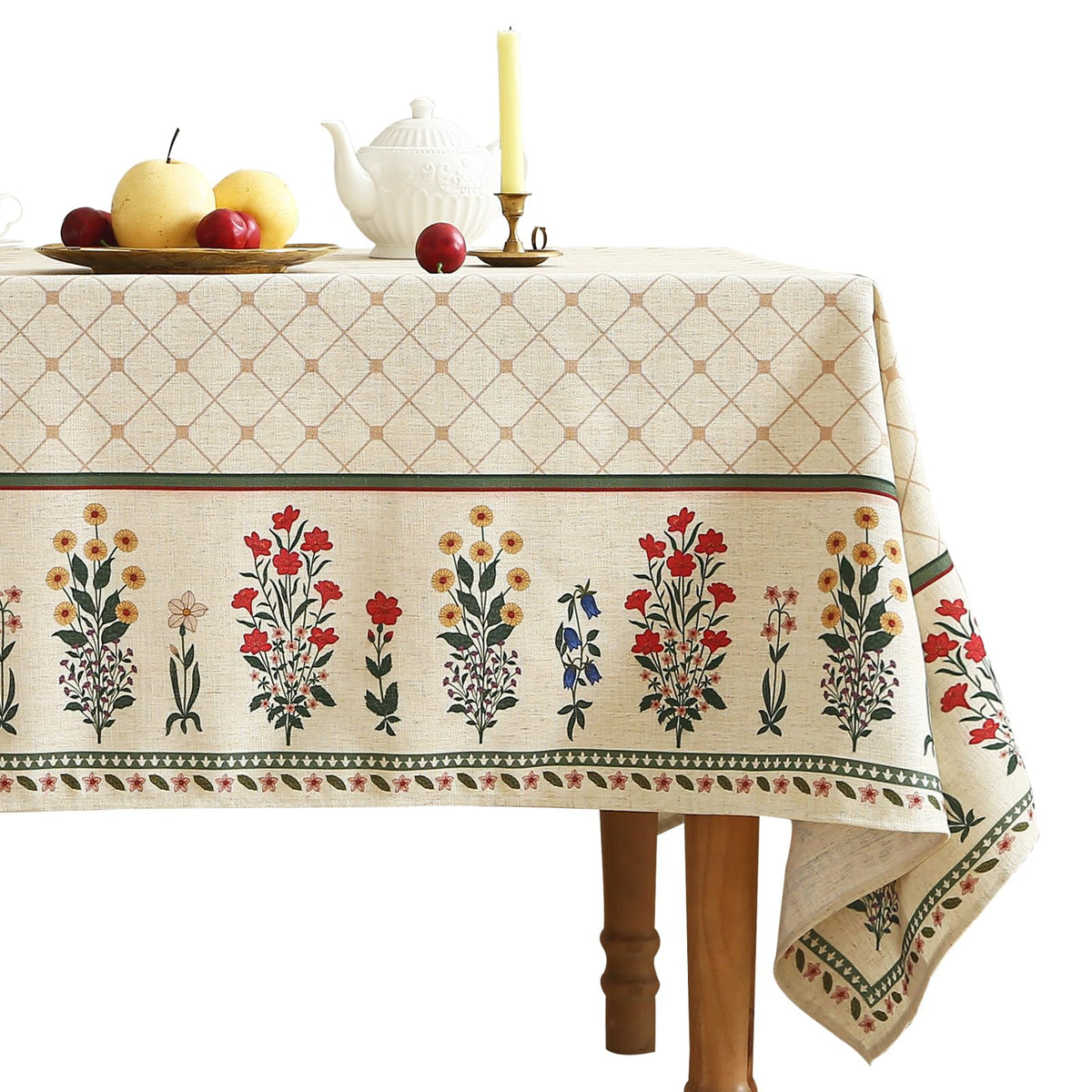 ISAENNE Designer French Linen Rectangular Tablecloth,118"x67"-Cornucopia