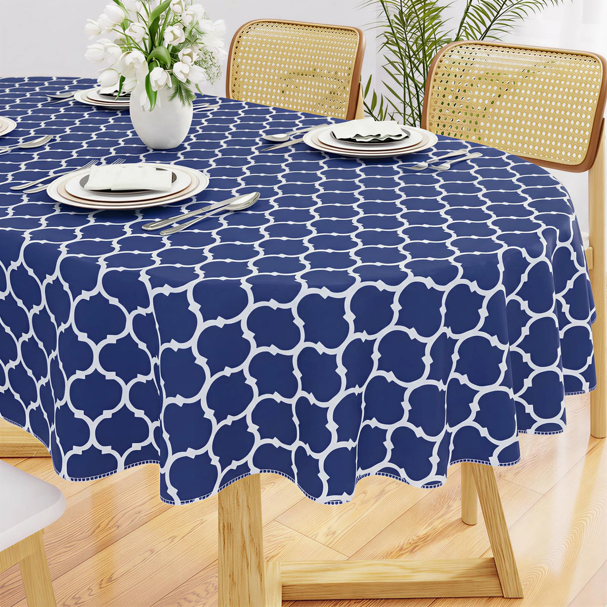 Smiry Rectangle Table Cloth, Flannel Backed Vinyl Tablecloth, 60"x84"